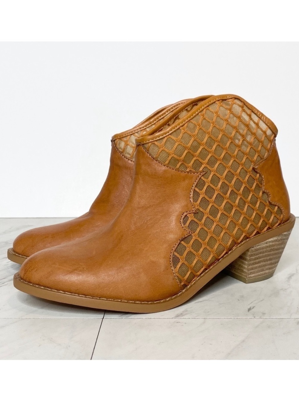 Kelsi Dagger Keenan Brown Mesh Cutout Bootie 6